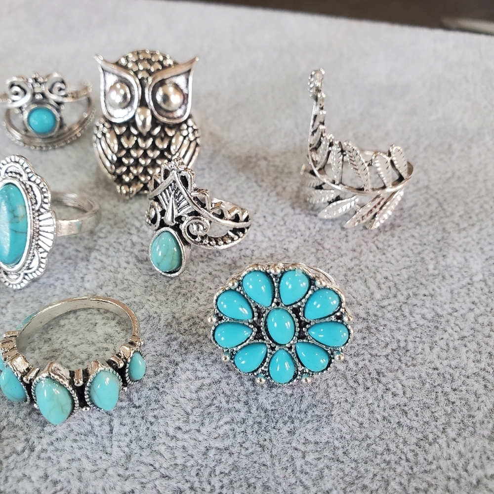 10 Pcs Turquoise Rings - Picture 3 of 3